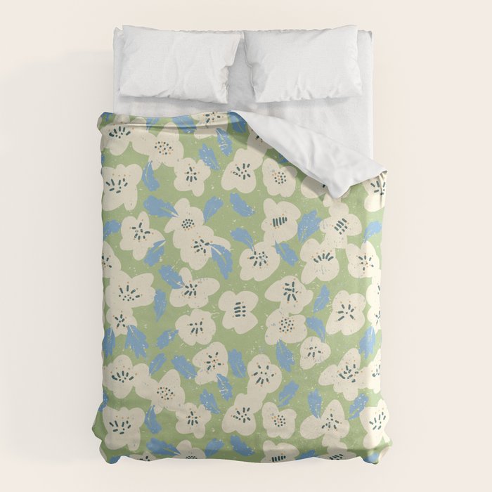 Bold flowers in my garden on chalky green Duvet Cover Gallery Image 6