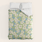 Bold flowers in my garden on chalky green Duvet Cover Gallery Image 6