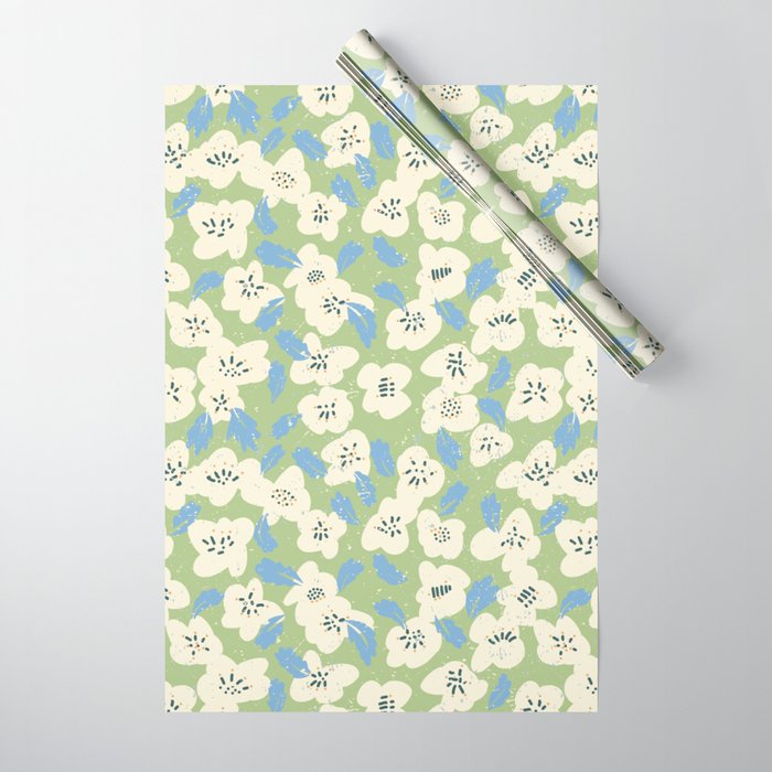 Bold flowers in my garden on chalky green Wrapping Paper Gallery Image 1
