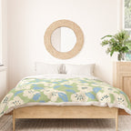 Bold flowers in my garden on chalky green Duvet Cover Gallery Image 3
