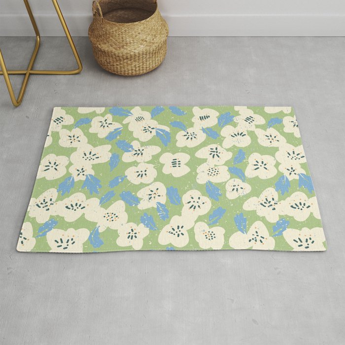 Bold flowers in my garden on chalky green Rug Gallery Image 1