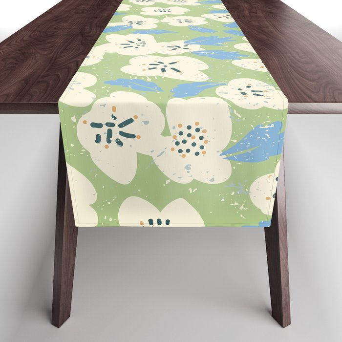 Bold flowers in my garden on chalky green Table Runner Gallery Image 1