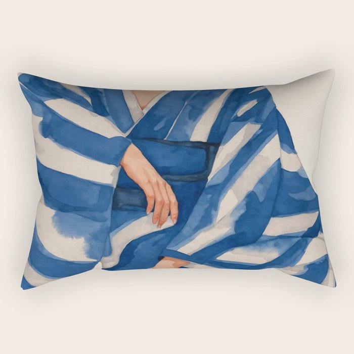 Blue Figurative Woman  Rectangular Pillow Gallery Image 1