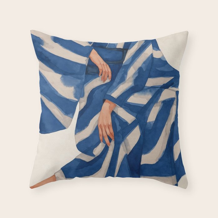 Blue Figurative Woman  Throw Pillow Gallery Image 1