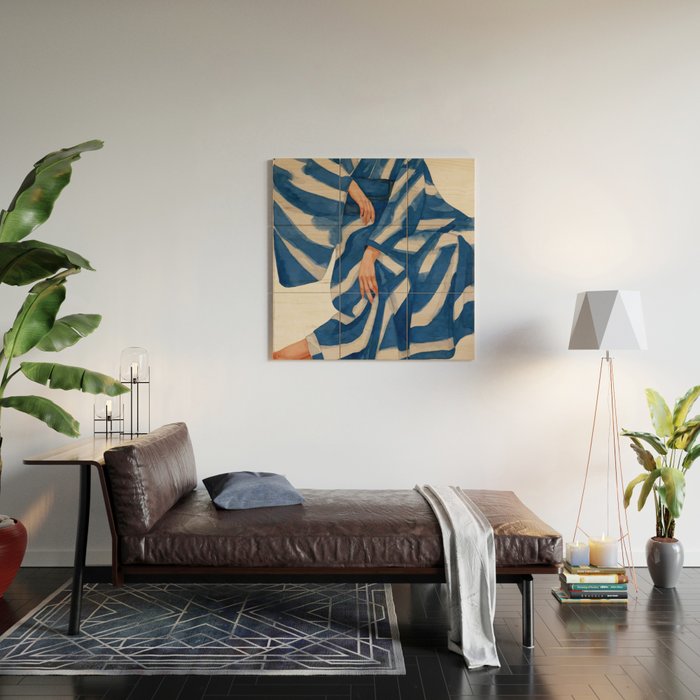 Blue Figurative Woman  Wood Wall Art Gallery Image 2