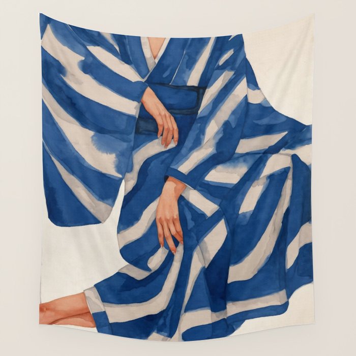 Blue Figurative Woman  Wall Tapestry Gallery Image 4