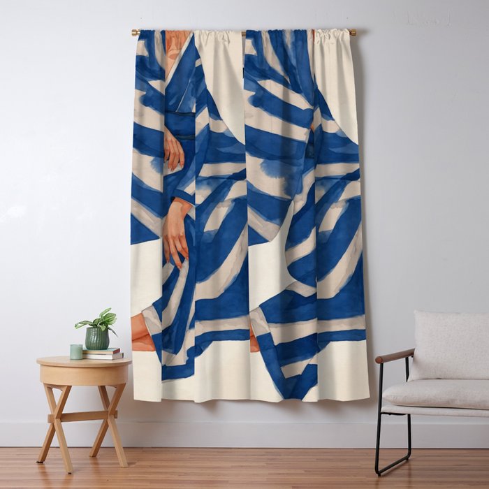 Blue Figurative Woman  Window Curtain Gallery Image 5