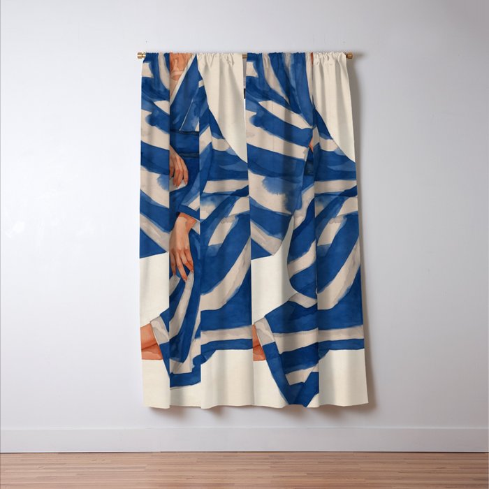 Blue Figurative Woman  Window Curtain Gallery Image 3