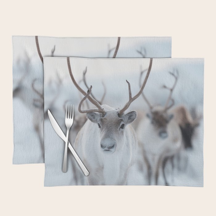 Reindeer in the Snow - Nordic Wildlife Photography Print Placemat Gallery Image 1