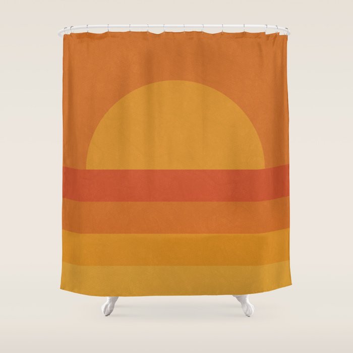 Retro Geometric Sunset Shower Curtain Gallery Image 1