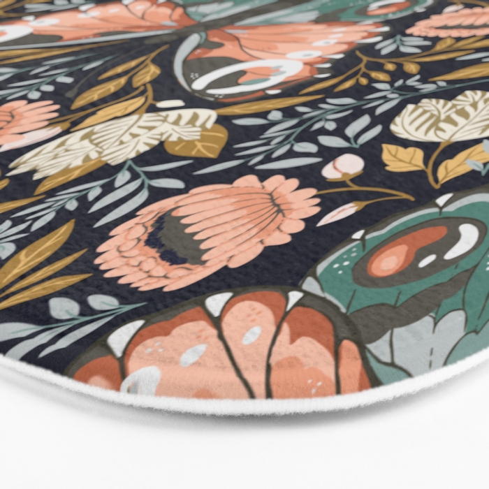 William Morris Inspired Butterfly Pattern - Midnight Garden Bath Mat Gallery Image 3