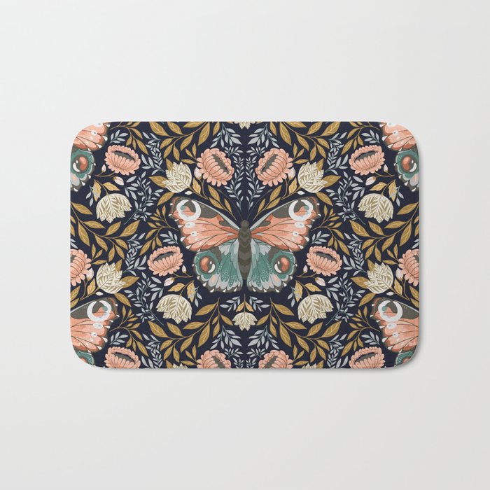 William Morris Inspired Butterfly Pattern - Midnight Garden Bath Mat Gallery Image 1