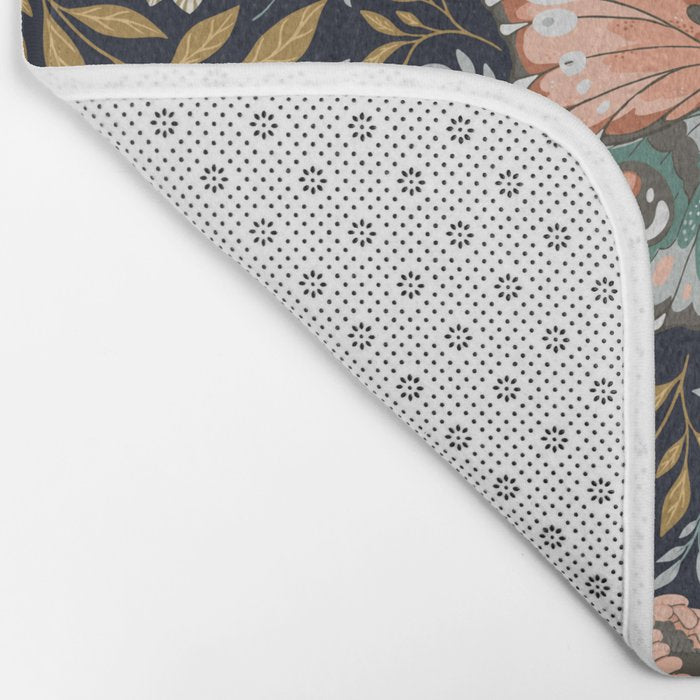 William Morris Inspired Butterfly Pattern - Midnight Garden Bath Mat Gallery Image 2