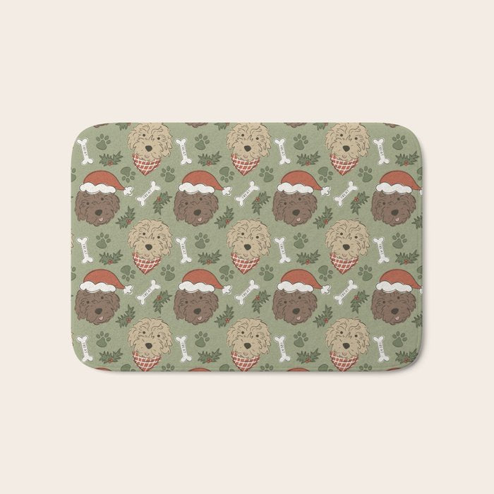 Holiday Doodle Dogs . Tan and Brown Bath Mat Gallery Image 1