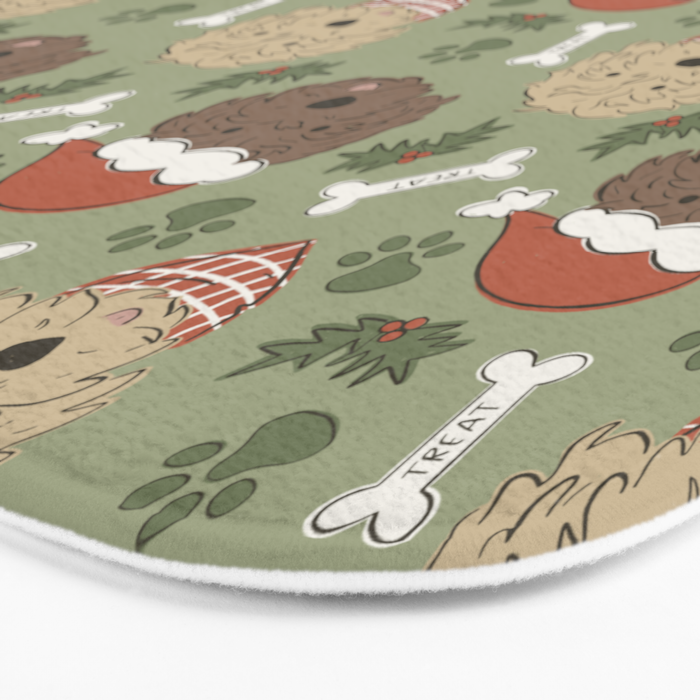 Holiday Doodle Dogs . Tan and Brown Bath Mat Gallery Image 3