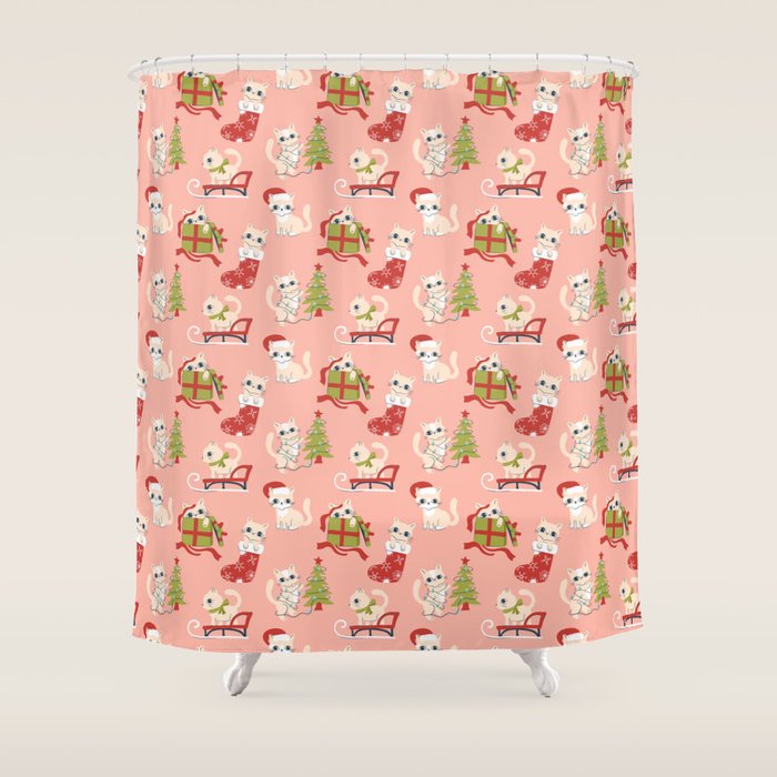 Cute Christmas Cats Shower Curtain Gallery Image 1