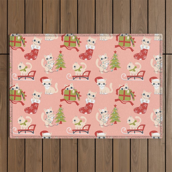 Cute Christmas Cats Outdoor Rug Gallery Image 1