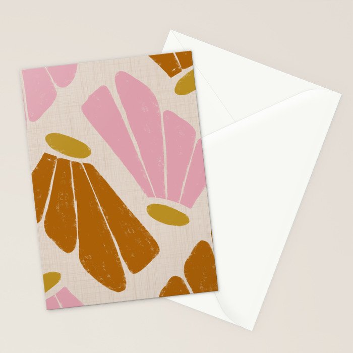 Matisse Inspired Floral Pink Orange Beige  Stationery Card Gallery Image 2