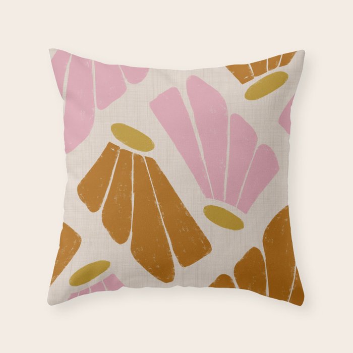 Matisse Inspired Floral Pink Orange Beige  Throw Pillow Gallery Image 1