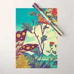 Ocean Behind Flowers at Zijhin  - Nature Ukiyo Landscape in Nature Ukiyo Landscape in Blue, Yellow, Gold, Green, Red and Orange Wrapping Paper Gallery Image 1