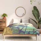 Ocean Behind Flowers at Zijhin  - Nature Ukiyo Landscape in Nature Ukiyo Landscape in Blue, Yellow, Gold, Green, Red and Orange Comforter Gallery Image 3