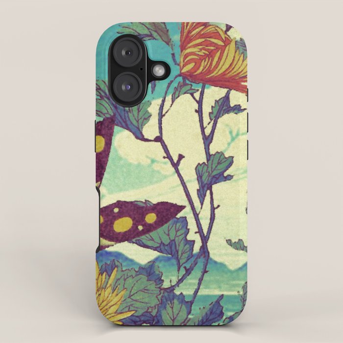 Ocean Behind Flowers at Zijhin  - Nature Ukiyo Landscape in Nature Ukiyo Landscape in Blue, Yellow, Gold, Green, Red and Orange iPhone Case Gallery Image 1