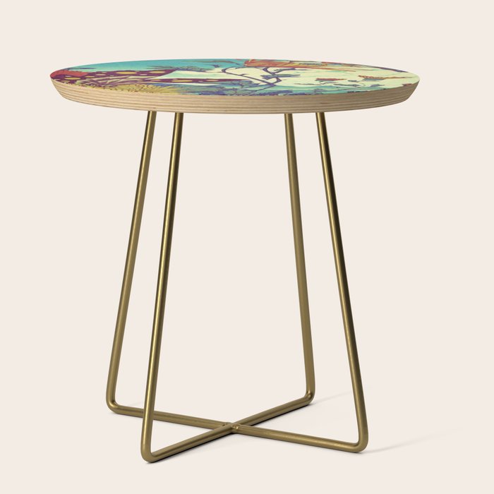 Ocean Behind Flowers at Zijhin  - Nature Ukiyo Landscape in Nature Ukiyo Landscape in Blue, Yellow, Gold, Green, Red and Orange Side Table Gallery Image 1