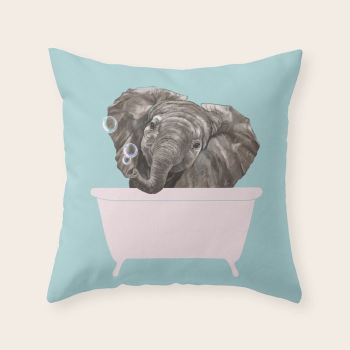 Baby Elephant in Bathtub Throw Pillow Gallery Image 1