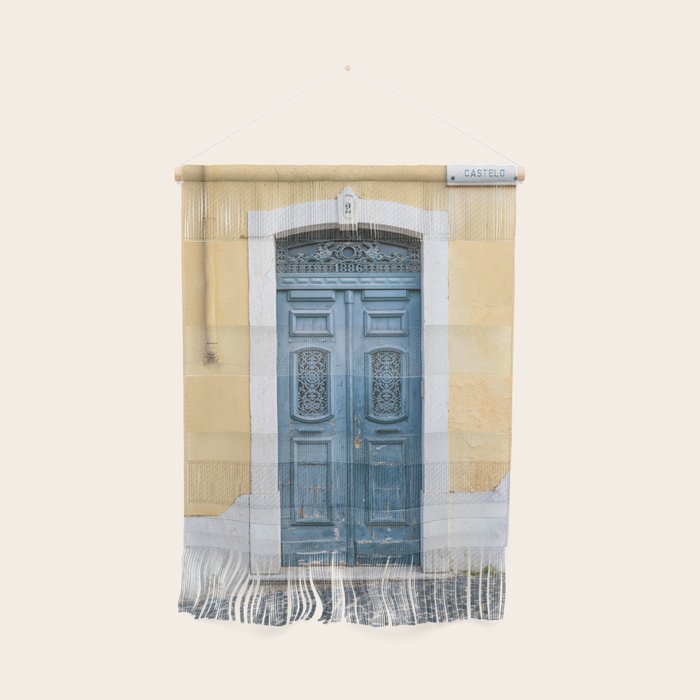 The blue door number 2 in Lisbon Portugal  Summer street and travel photography Wall Hanging Gallery Image 1