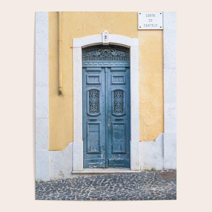 The blue door number 2 in Lisbon Portugal  Summer street and travel photography Poster Gallery Image 4