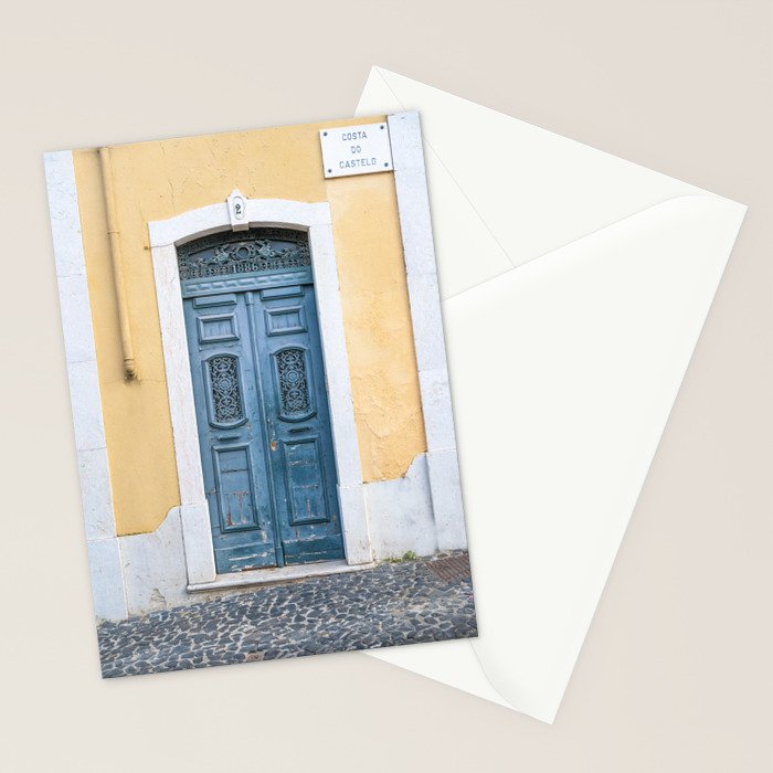 The blue door number 2 in Lisbon Portugal  Summer street and travel photography Stationery Card Gallery Image 2