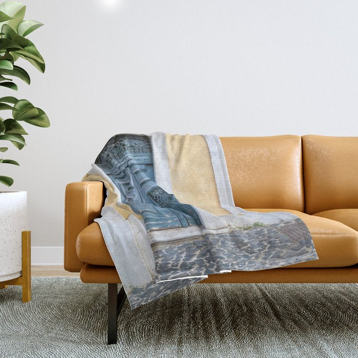 The blue door number 2 in Lisbon Portugal  Summer street and travel photography Throw Blanket Gallery Image 1