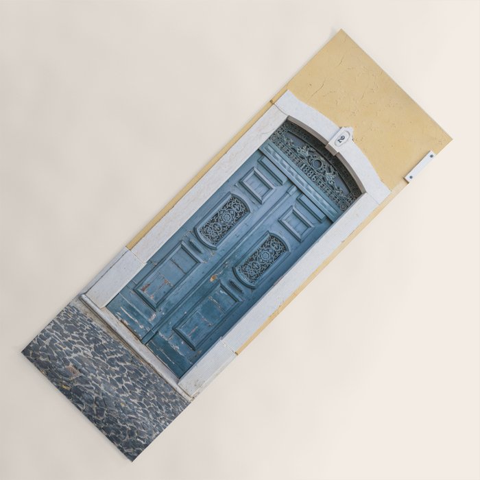 The blue door number 2 in Lisbon Portugal  Summer street and travel photography Yoga Mat Gallery Image 1