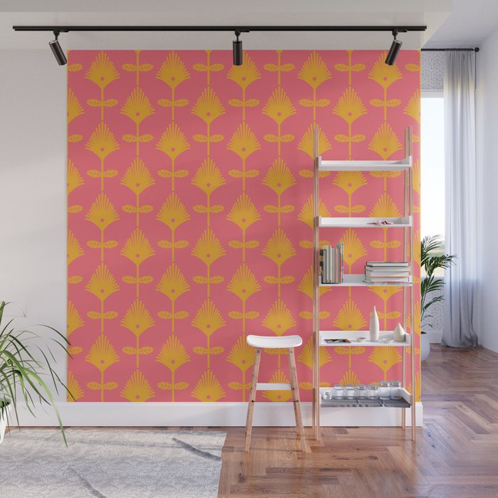 Yellow Fan Florals Wall Mural Gallery Image 1