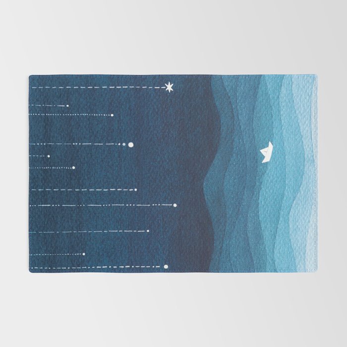 Falling stars, blue, sailboat, ocean Rug Gallery Image 2