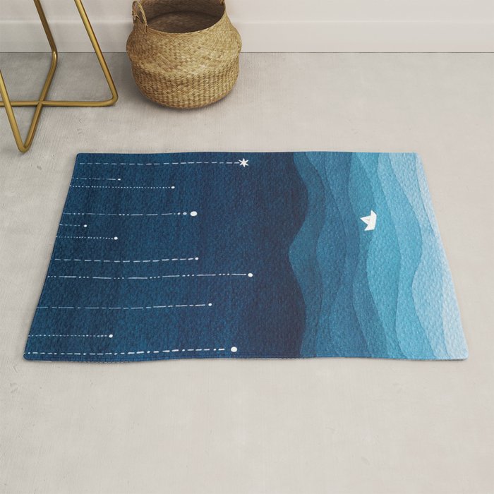 Falling stars, blue, sailboat, ocean Rug Gallery Image 1