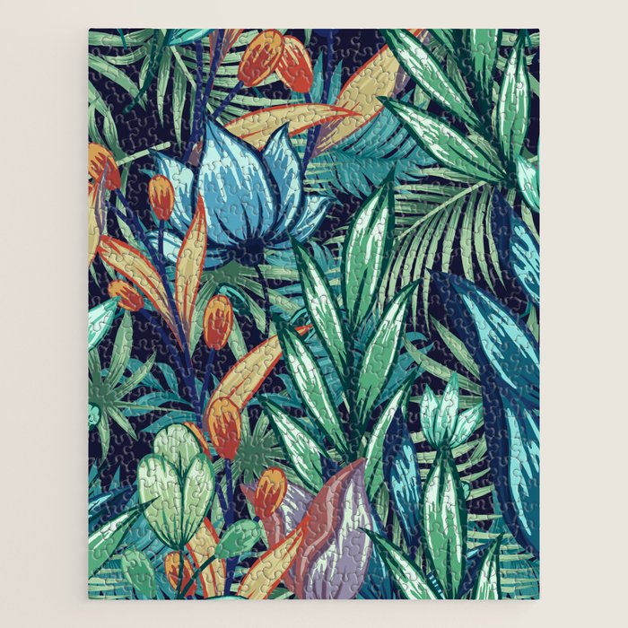 Tropical Jungle Colorful Garden, Floral Prints Jigsaw Puzzle Gallery Image 1