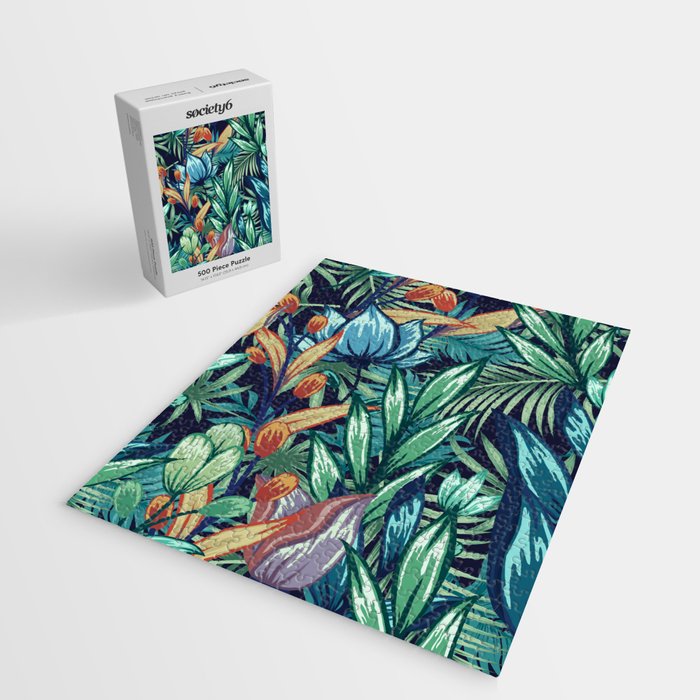 Tropical Jungle Colorful Garden, Floral Prints Jigsaw Puzzle Gallery Image 2