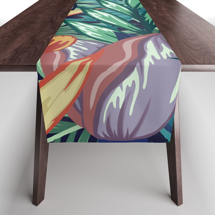 Tropical Jungle Colorful Garden, Floral Prints Table Runner Gallery Image 1