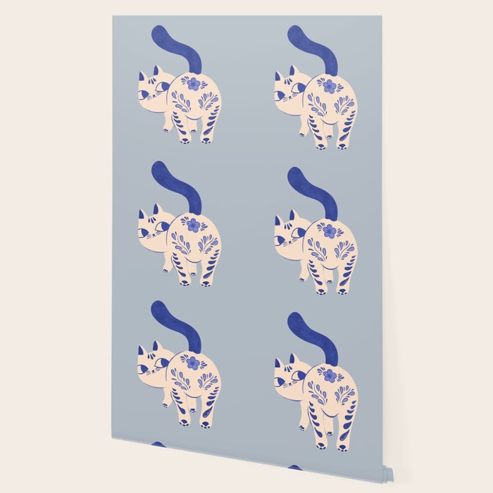 Purrcelin Cat - Pretty Delft Porcelain Kitty Wallpaper Gallery Image 2