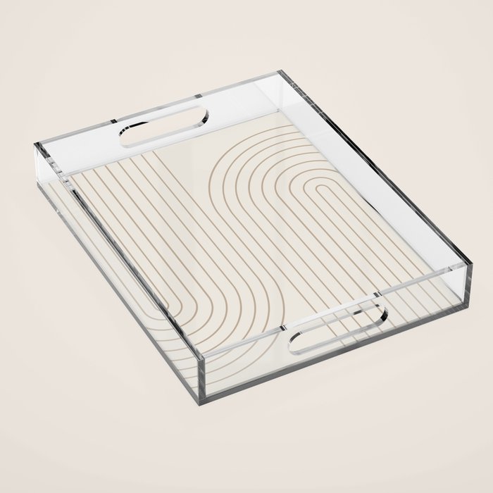 Minimal Line Curvature V Natural Neutral Mid Century Modern Arch Abstract Acrylic Tray Gallery Image 1