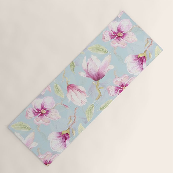 Hygge Hand Painted Watercolor Magnolia Blossoms Yoga Mat Gallery Image 1
