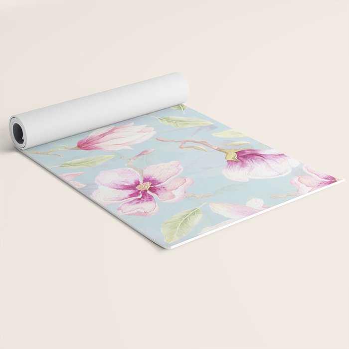 Hygge Hand Painted Watercolor Magnolia Blossoms Yoga Mat Gallery Image 2