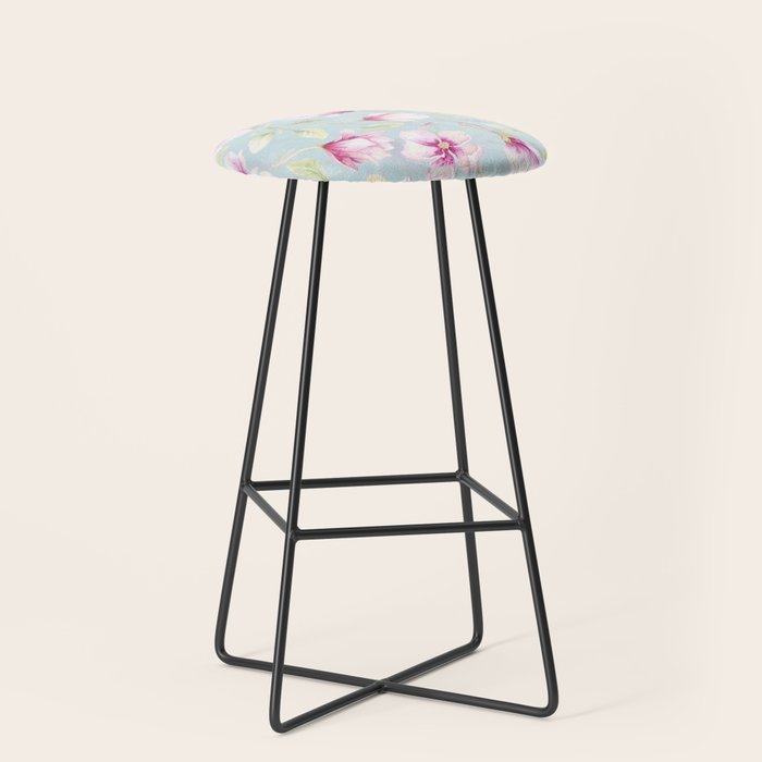 Hygge Hand Painted Watercolor Magnolia Blossoms Stool Gallery Image 1