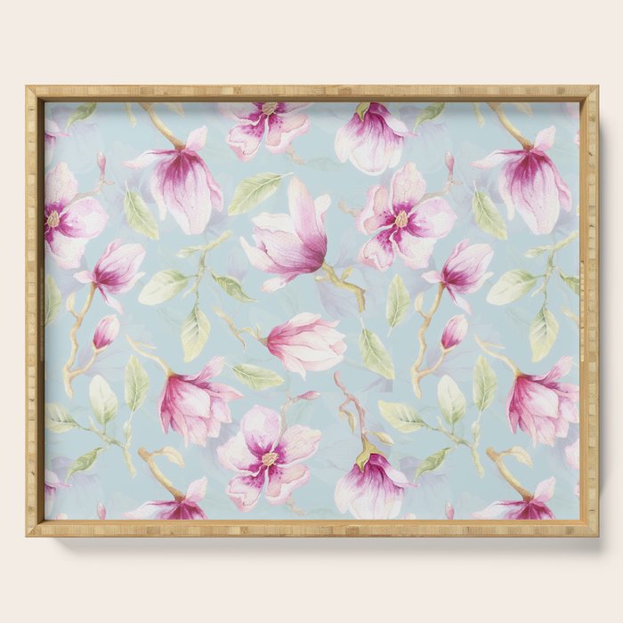 Hygge Hand Painted Watercolor Magnolia Blossoms Serving Tray Gallery Image 1