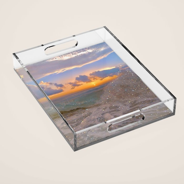 THE STORM | sea | ocean | waves | sky |  seascape | blue | summer | glitter | sparkle | nature Acrylic Tray Gallery Image 1