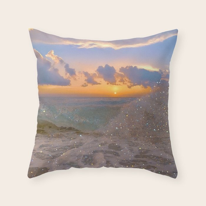 THE STORM | sea | ocean | waves | sky |  seascape | blue | summer | glitter | sparkle | nature Throw Pillow Gallery Image 6