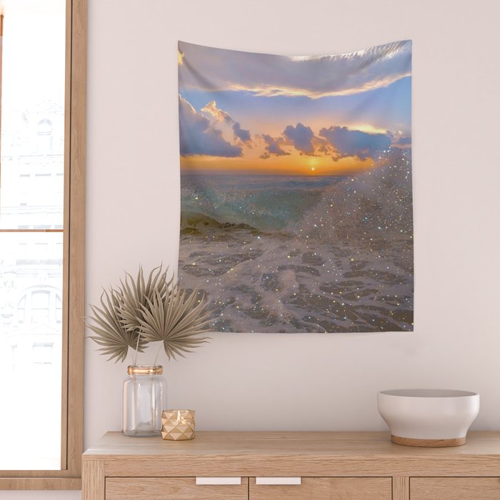 THE STORM | sea | ocean | waves | sky |  seascape | blue | summer | glitter | sparkle | nature Wall Tapestry Gallery Image 2