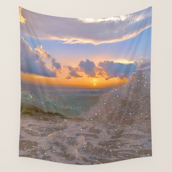 THE STORM | sea | ocean | waves | sky |  seascape | blue | summer | glitter | sparkle | nature Wall Tapestry Gallery Image 4