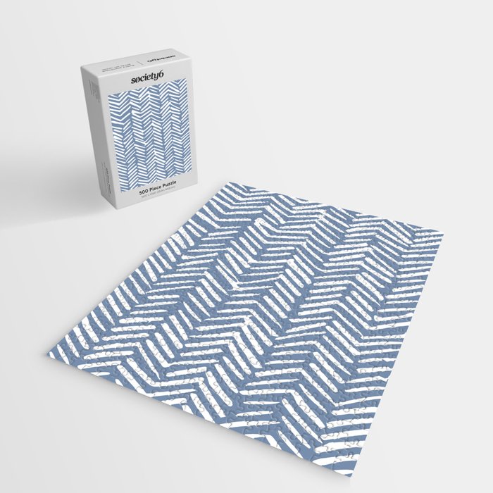 Abstract Herringbone Pattern, Rustic, Blue and White Jigsaw Puzzle Gallery Image 2